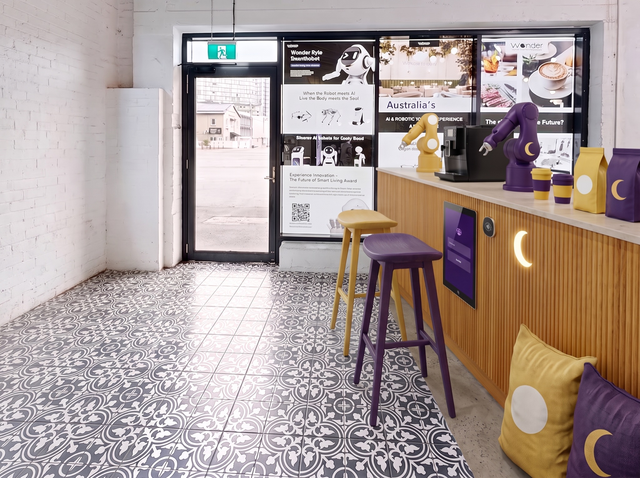 A robot coffee bar in its own brand, in a venue by the street door
