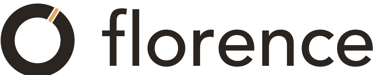 The Florence mark, a ring with one amber opening, beside the wordmark in lowercase