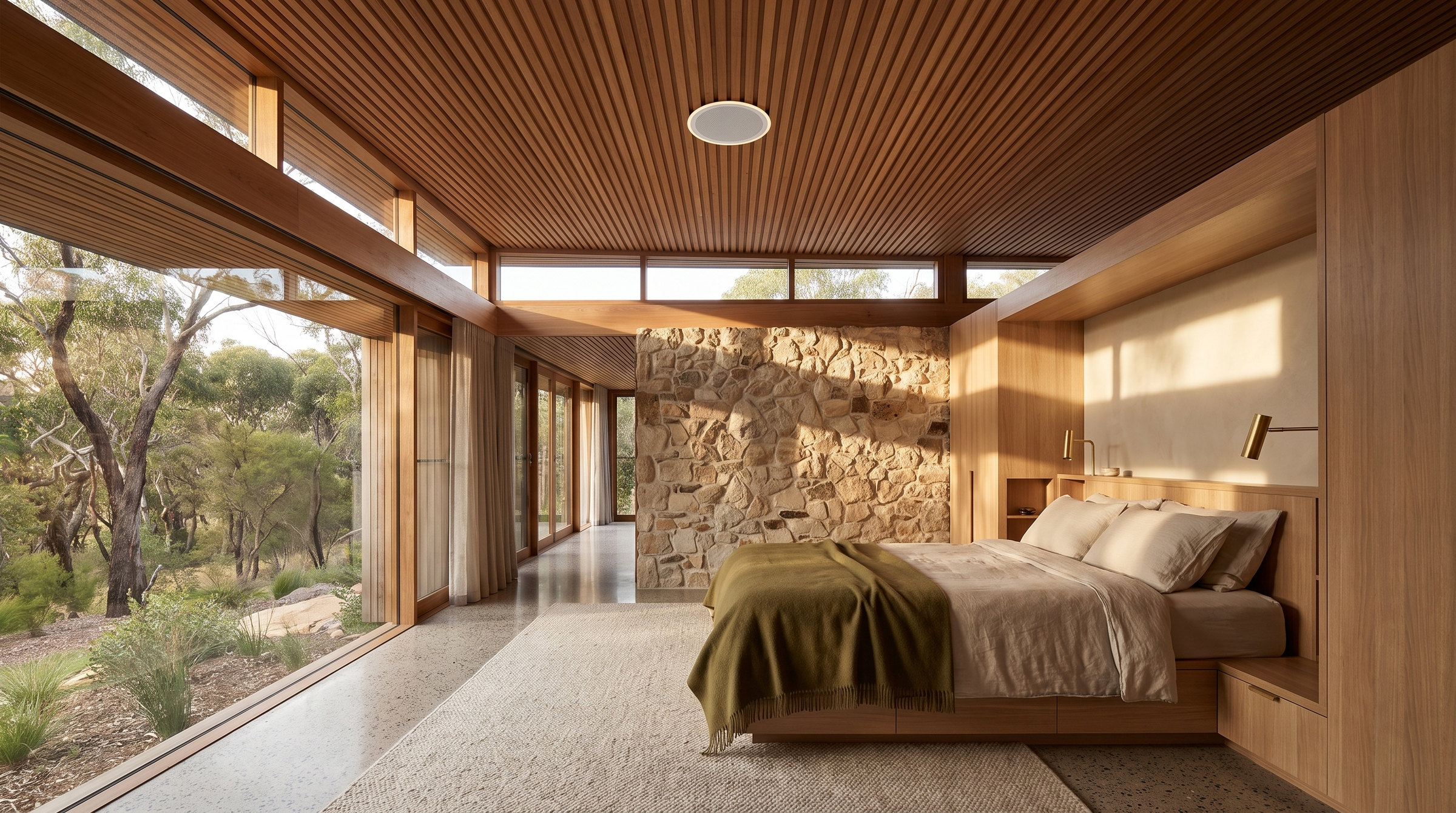 A care home bedroom with the Fall Sense unit on the ceiling